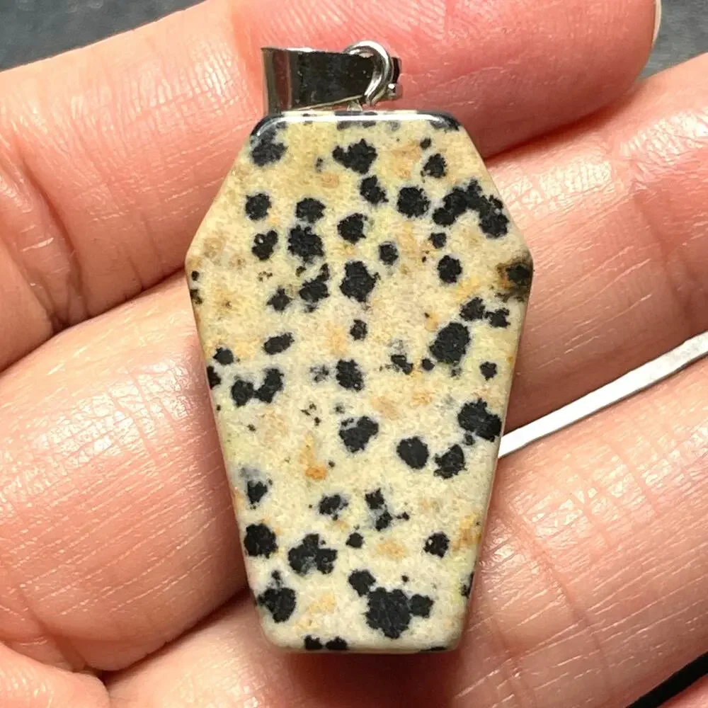 Dalmatian Jasper Coffin Carved Natural Stone Pendant 1.5